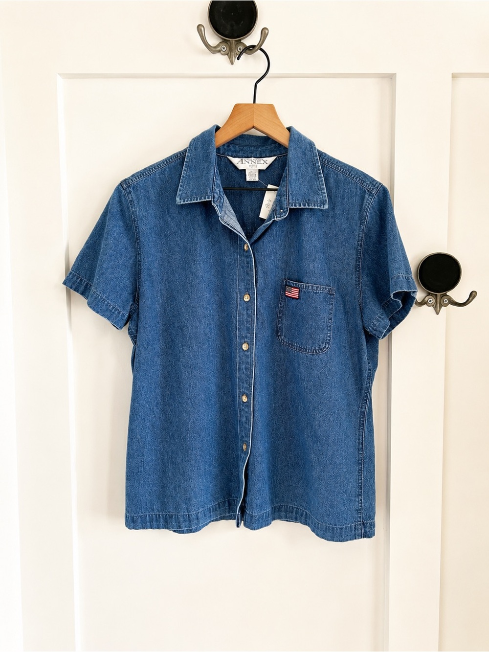 Vintage Denim Button Front Shirt | Casual Corner Annex Petite Flag Pocket Top